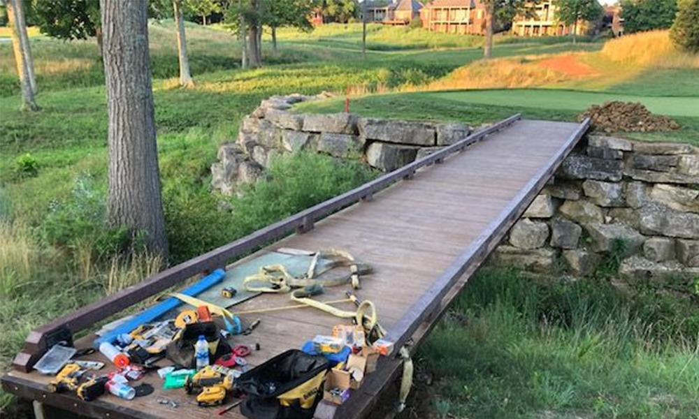 The fiberglass bridge was delivered ready for immediate installation