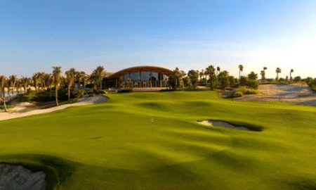 The 18th green at Shura Links, Saudi Arabia’s first island golf course