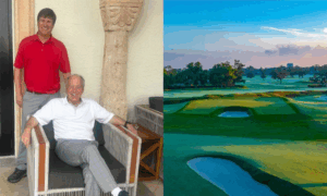 Brian Silva (seated) and Brian Johnson have worked together since 2009. At right, an example of this collaboration from 2023: the reimagined Lion's Mouth 11th at Metairie (La.) CC