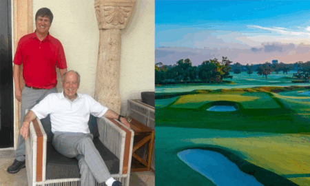 Brian Silva (seated) and Brian Johnson have worked together since 2009. At right, an example of this collaboration from 2023: the reimagined Lion's Mouth 11th at Metairie (La.) CC